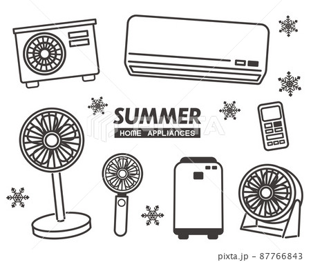 シンプルで使いやすい夏の家電のベクターイラスト素材／エアコン／夏／扇風機 87766843