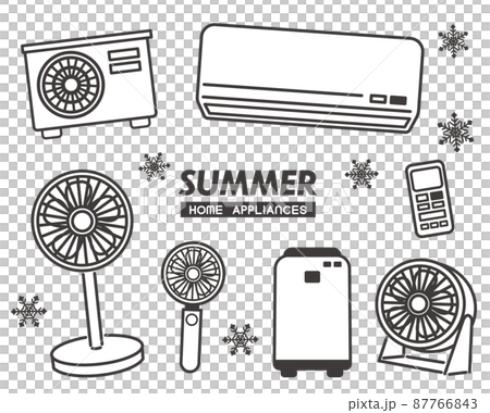 シンプルで使いやすい夏の家電のベクターイラスト素材／エアコン／夏／扇風機 87766843