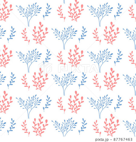 Vector seamless pattern with blue pink algae. Children's hand-drawn pattern with algae. 87767463