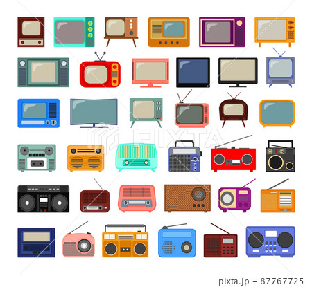 Collection of retro televisions and radios in flat style. Collection of retro televisions and radios in flat style. 87767725