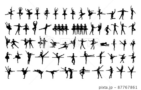 Collection Of Black Silhouettes Of Ballet のイラスト素材