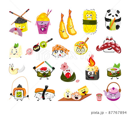 Collection of Asian snack characters. Illustrations of Asian food in flat style. 87767894
