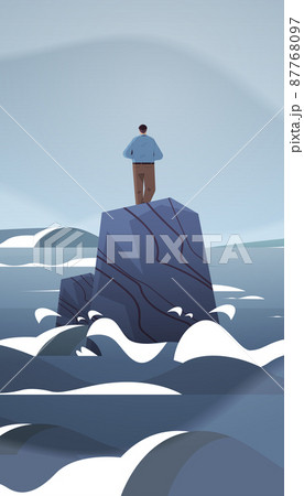 desperate businessman floats on iceberg financial crisis risk management debt loan business danger concept 87768097