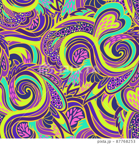 Funky colorful seamless psychedelic texture for decoration and design. 87768253