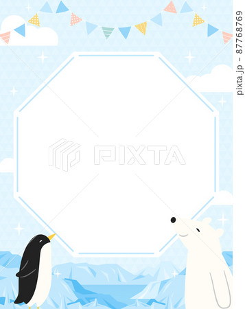 ポップな北極 南極の風景 フレーム素材 縦向き のイラスト素材 ポップな北極 南極の風景 フレーム素材 縦向き のイラスト素材