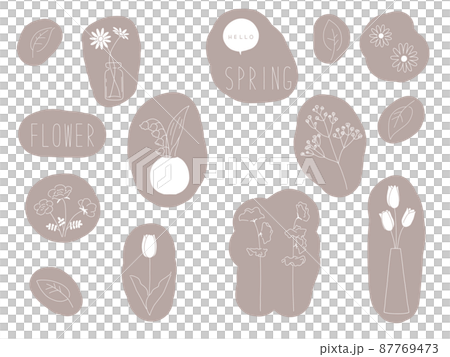 Spring flowers such as tulips and margarets Hand-painted simple line art illustration set 87769473