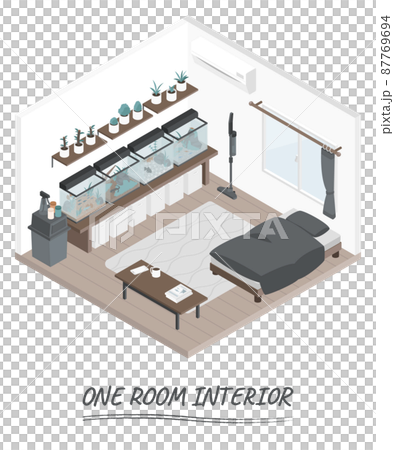 ワンルームのインテリア・アクアリウムを楽しむ部屋 87769694