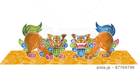 沖縄の伝統工芸琉球紅型のシーサーデザイン 沖縄の伝統工芸琉球紅型のシーサーデザイン 87769796