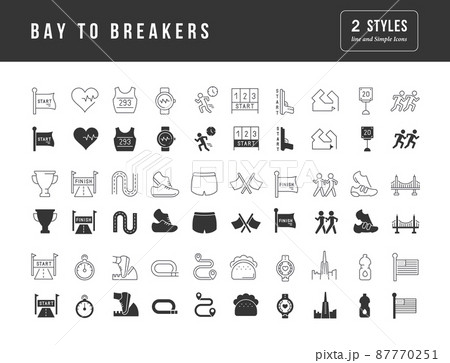 Bay to Breakers. Collection of perfectly simple monochrome icons for web design, app, and the most modern projects. Universal pack of classical signs for category Holidays. 87770251