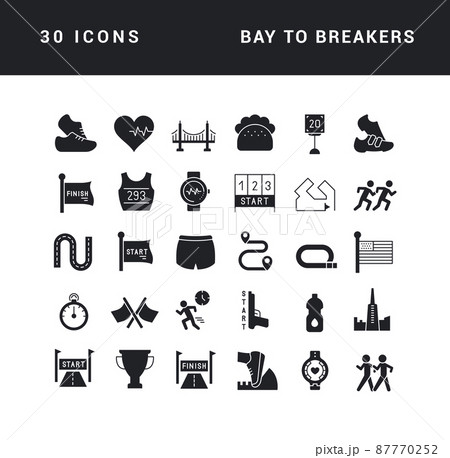 Bay to Breakers. Collection of perfectly simple monochrome icons for web design, app, and the most modern projects. Universal pack of classical signs for category Holidays. 87770252