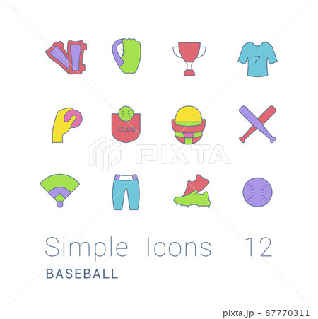 Collection simple icons of baseball on a white background. Modern color signs for websites, mobile apps, and concepts 87770311