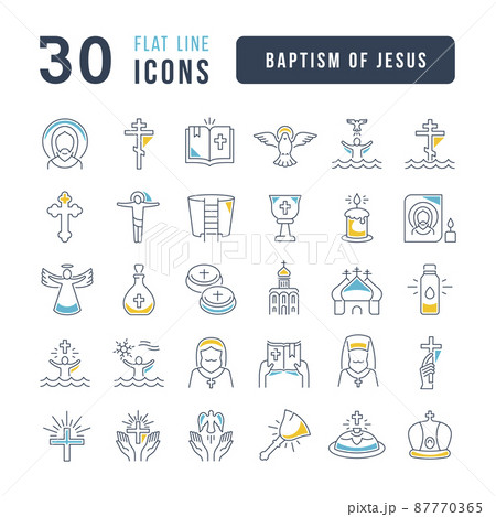 Baptism of Jesus. Collection of perfectly thin icons for web design, app, and the most modern projects. The kit of signs for category Holidays. Baptism of Jesus. Collection of perfectly thin icons for web design, app, and the most modern projects. The kit of signs for category Holidays. 87770365