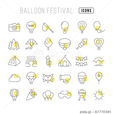 Set vector line thin icons of balloon festival in linear design for mobile concepts and web apps. Collection modern infographic pictogram and signs. 87770385