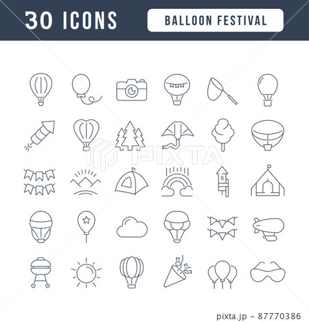 Set vector line thin icons of balloon festival in linear design for mobile concepts and web apps. Collection modern infographic pictogram and signs. Set vector line thin icons of balloon festival in linear design for mobile concepts and web apps. Collection modern infographic pictogram and signs. 87770386
