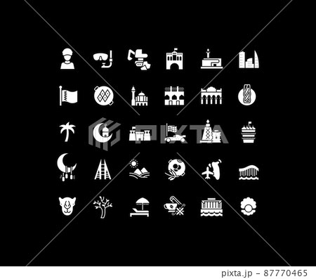Collection simple icons of bahrain on a black background. Modern white signs for websites, mobile apps, and concepts 87770465