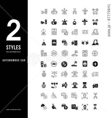 Collection simple and linear icons of autonomous car on a white background. Modern black and white signs for websites, mobile apps, and concepts 87770641
