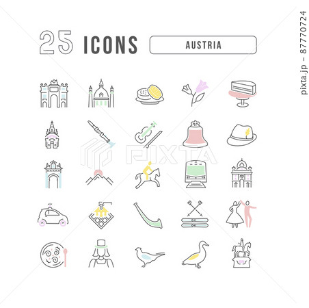 Austria. Collection of perfectly thin icons for web design, app, and the most modern projects. The kit of signs for category Cities and Countries. 87770724