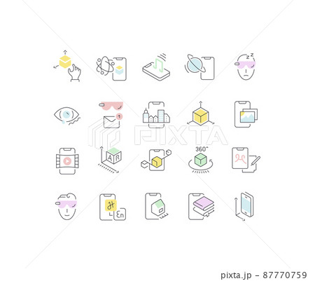 Set of linear icons of augmented reality. 87770759