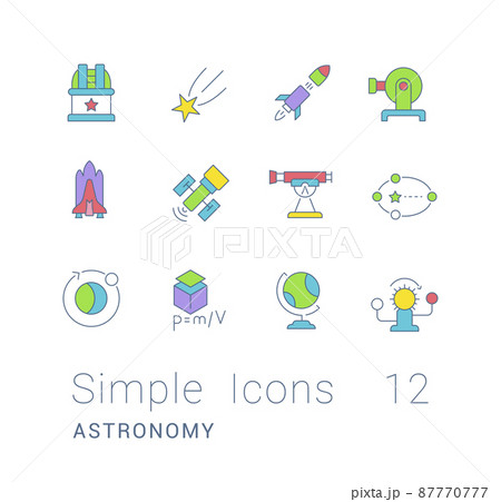 Collection simple icons of astronomy on a white background. Modern color signs for websites, mobile apps, and concepts 87770777