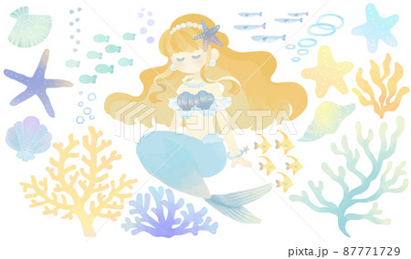 メルヘンな人魚姫とマリンイラストセット 1 87771729