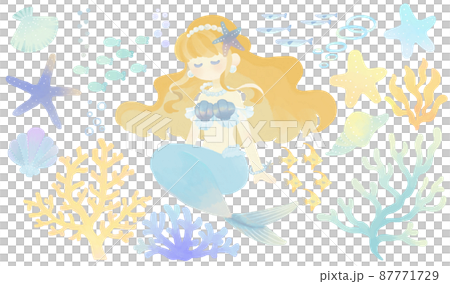メルヘンな人魚姫とマリンイラストセット 1 87771729