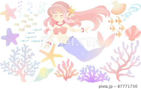 メルヘンな人魚姫とマリンイラストセット 2のイラスト素材