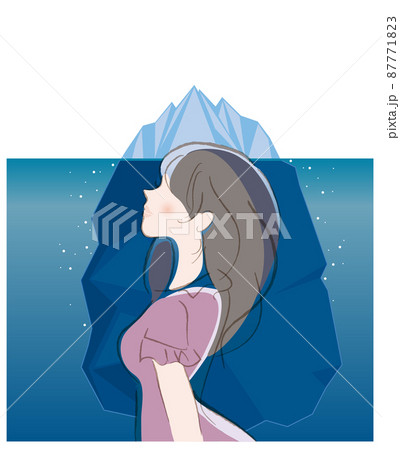 氷山の一角 深層心理をイメージする女性のイラスト素材