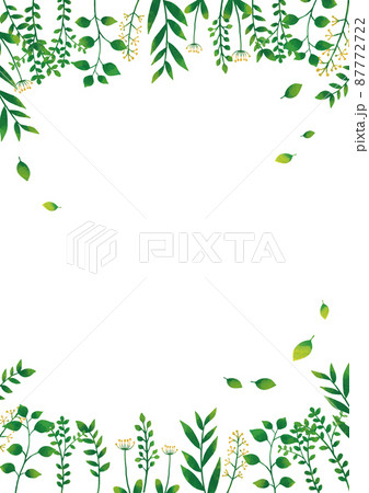 北欧風　緑の植物フレーム（縦）白背景 87772722