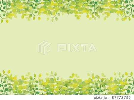 水彩風 緑な葉っぱおしゃれフレームのイラスト素材