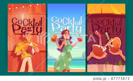 Cocktail party cartoon posters, invitation flyers 87773673