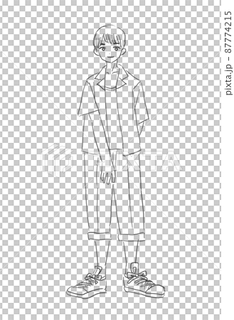 時尚年輕人全身線條畫插圖 時尚年輕人全身線條畫插圖 87774215