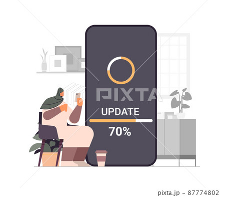 arab woman updating operating system update process install new software on smartphone horizontal arab woman updating operating system update process install new software on smartphone horizontal 87774802