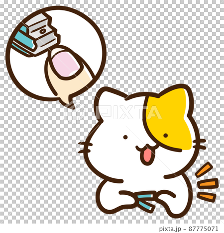 爪切りをするかわいいねこのキャラクターの手描き風イラスト 87775071