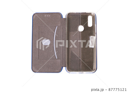 Open Blue phone case isolated on white background Open Blue phone case isolated on white background 87775121