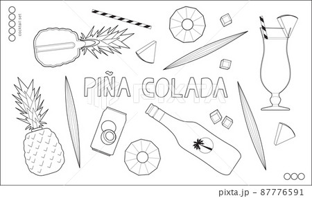 Pina Colada vector outline illustration set.eps 87776591