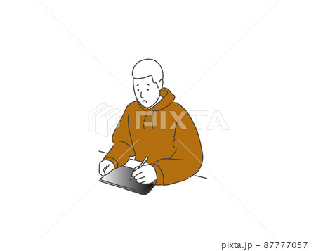パーカーを着たイラストレーターの男性のイラスト素材