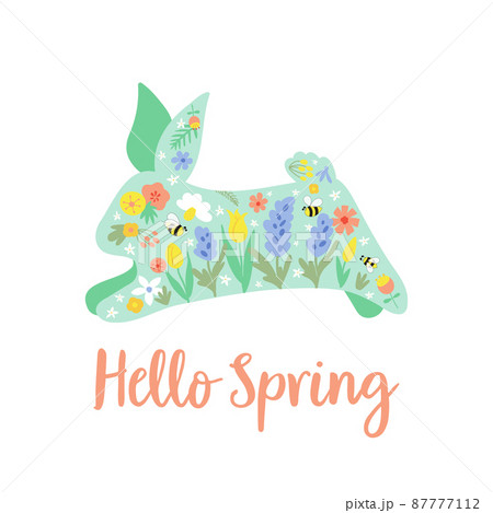 Floral easter Bunny. Cute floral rabbit. Hello...のイラスト素材 