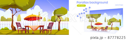 Parallax background with backyard with furniture 87778225