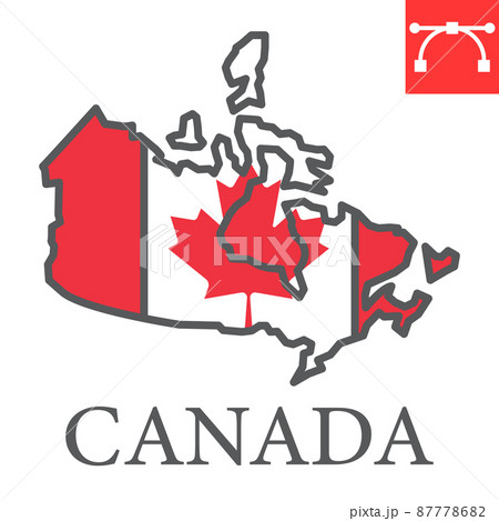 Map of Canada color line icon, country and geography, canada map flag sign vector graphics, editable stroke filled outline icon, eps 10. 87778682