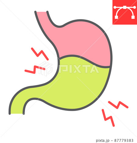 Stomach pain color line icon, human organ and diet, stomach ache vector icon, vector graphics, editable stroke filled outline sign, eps 10. Stomach pain color line icon, human organ and diet, stomach ache vector icon, vector graphics, editable stroke filled outline sign, eps 10. 87779383