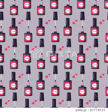 Seamless pattern with a bottle of pink nail polish. Cute bright print for manicure or beauty salon. Hand health care. Vector flat illustration 87779535