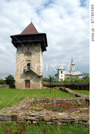 Humor Monastery, Suceava County, Moldavia, Romania: The Tower of Vasile Lupu at the Humor Monastery. A medieval defensive structure at one of the famous painted churches of Moldavia. Humor Monastery, Suceava County, Moldavia, Romania: The Tower of Vasile Lupu at the Humor Monastery. A medieval defensive structure at one of the famous painted churches of Moldavia. 87780489