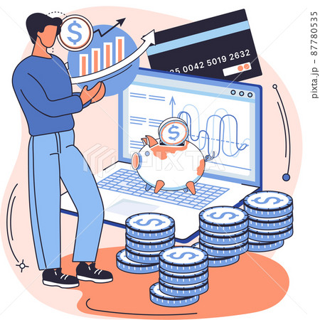 Saving account. Businessman manages investments and income. Bank account accumulation of funds Saving account. Businessman manages investments and income. Bank account accumulation of funds 87780535