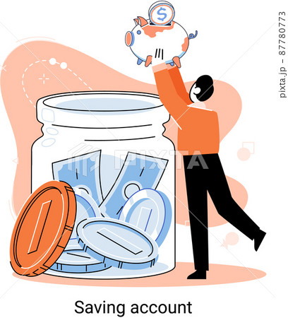 Saving account concept. People with coins and piggy bank. Bank account accumulation of funds, wealth 87780773