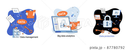 Big data analytics platform, data management and protection creative metaphor set abstract concept Big data analytics platform, data management and protection creative metaphor set abstract concept 87780792