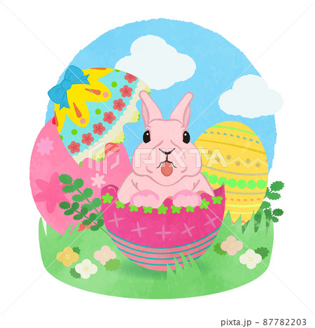 たまごからうさぎが飛びでるハッピーイースター 01 のイラスト素材 8773