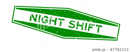 Grunge green night shift word hexagon rubber seal stamp on white background 87782213