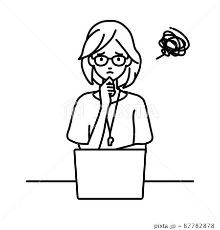 デスクで座ってPCを開いて困っている教師の女性 デスクで座ってPCを開いて困っている教師の女性 87782878