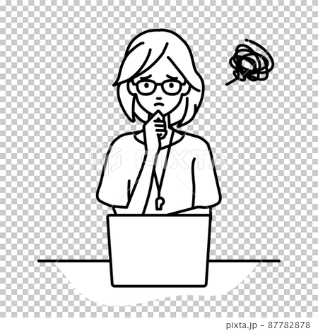 デスクで座ってPCを開いて困っている教師の女性 デスクで座ってPCを開いて困っている教師の女性 87782878