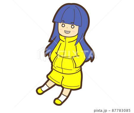 青髪ストレートヘアーの女の子 黄色パーカー5 青髪ストレートヘアーの女の子 黄色パーカー5 87783085